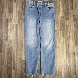 Abercrombie 90s Straight Ultra High Rise Jeans 29 Short Blue Distressed Raw Hem